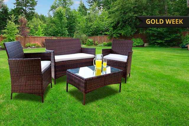 4pc Rattan Garden Furniture Set - 2 Colours!