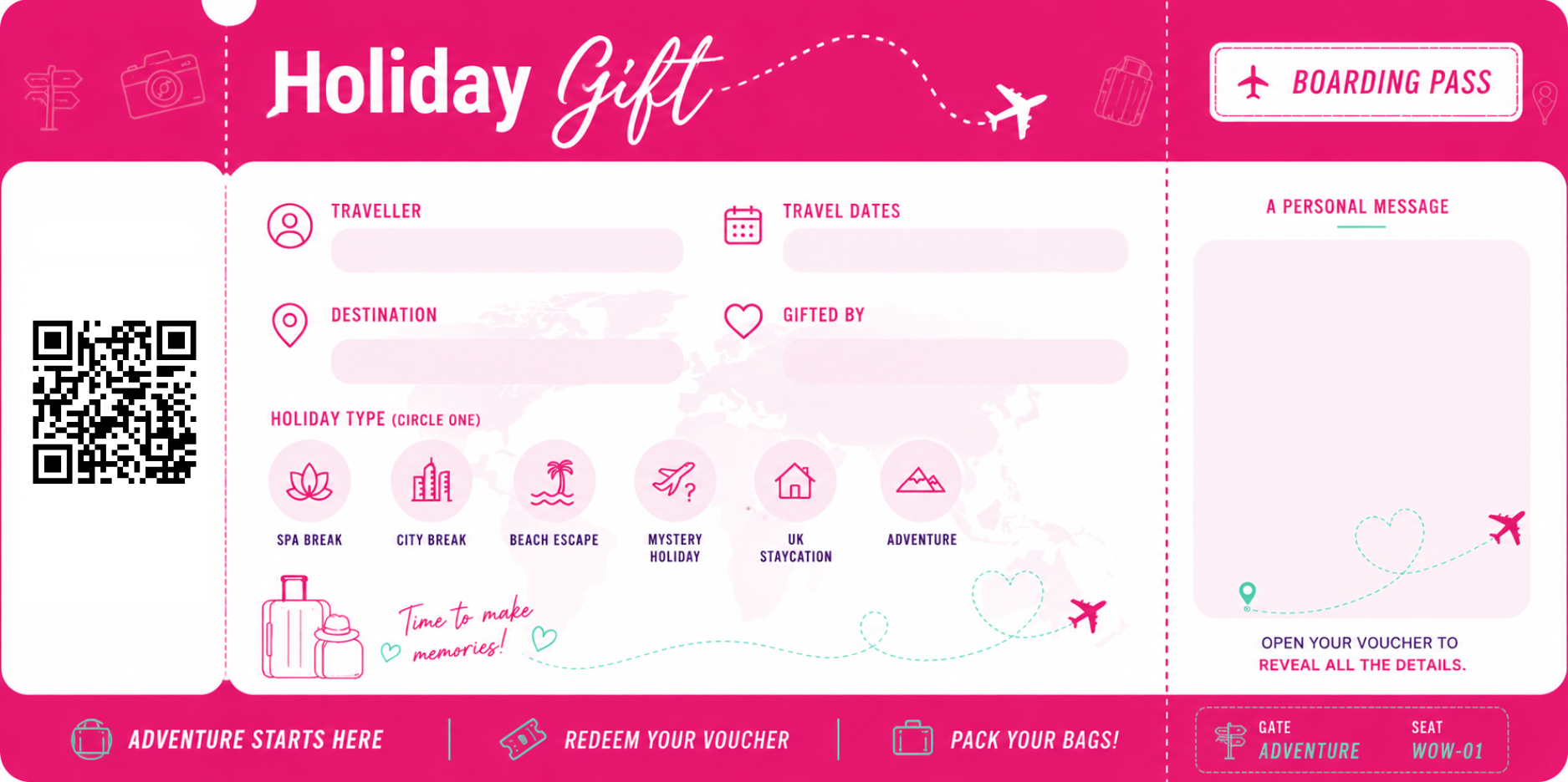 Mock example of a personalised holiday gift boarding pass