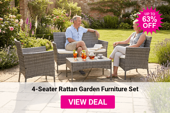 £65 instead of £199 for a four-seater polyrattan garden furniture set including a two-seater sofa, two armchairs and a table from Hirix International - save 67%