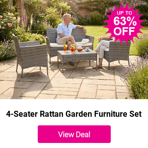 £65 instead of £199 for a four-seater polyrattan garden furniture set including a two-seater sofa, two armchairs and a table from Hirix International - save 67%