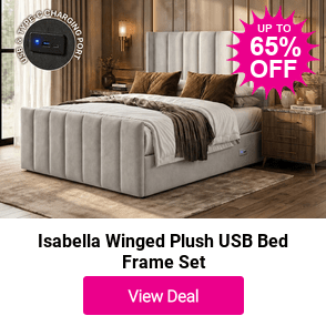 £99 instead of £279 for the Isabella Winged Plush USB Bed Frame Set from Cloud9 – complete bed and memory sprung mattress with USB charging, ergonomic comfort and luxury upholstered finish, save 65%.