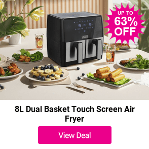 £29.99 instead of £91.43 for an 8L Dual Basket Touch Screen Air Fryer from Living & Home - save 67%