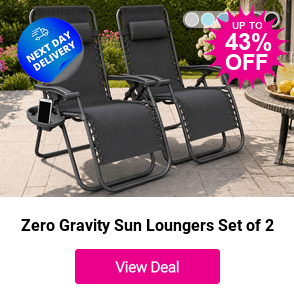 £59.99 instead of £104.99 for a Zero Gravity Sun Loungers with Headrest & Side Trays – Set of 2 from Neo Direct - save 43%