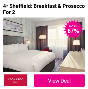 A 4* Sheffield stay at Leonardo Hotel Sheffield for two people with breakfast and a bottle of Prosecco to share - Enjoy a luxurious getaway and save up to 66%