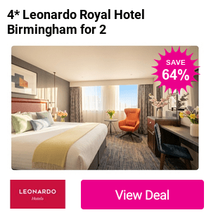 Birmingham city centre stay at 4* Leonardo Royal Hotel Birmingham for two with a welcome drink and breakfast - Enjoy a Superior Room or upgrade to an Executive Room, saving up to 64%