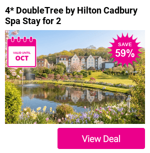 Unwind with a luxurious 4* spa stay at DoubleTree by Hilton Cadbury House for two people with breakfast, a glass of bubbly on arrival, leisure access and late check out. Stay for one or two-nights and save up to 54%. Upgrade and include a £20pp dining voucher at the Marco Pierre White Steakhouse!