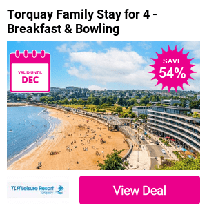 A Torquay stay at TLH Leisure Resort for a family of 4 with breakfast, leisure access, soft play, Games Arena, Tenpin Bowling Passes and late check out. Stay for one or two nights and save up to 54%