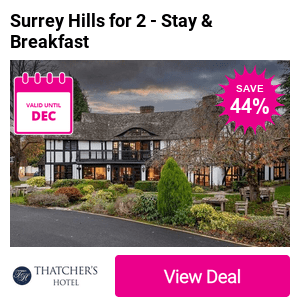 East Horsley, Surrey stay at Thatchers Guildford for two people with breakfast. Stay for one or two nights and save up to 47%!