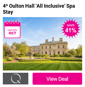 4* Oulton Hall Hotel, Spa & Golf Resort stay in Leeds for two, with breakfast, afternoon tea or cream tea, dinner, 4-drink vouchers per person and late checkout. Upgrade options available for a 2-night stay or treatments package. Save up to 40%.