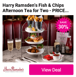 Save 42% on afternoon tea for two at Harry Ramsden's – a seaside spin on the classic with mini fish & chips, crayfish brioche rolls and macarons, plus optional prosecco.