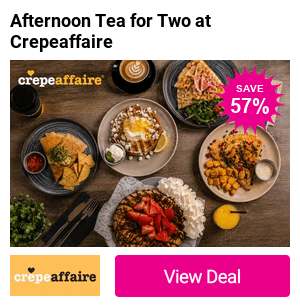 Indulge in a modern twist on afternoon tea for two-freshly made crepes, sweet treats, and artisan coffee at Crepeaffaire. Available nationwide. Save 57% – treat yourself and a guest today.