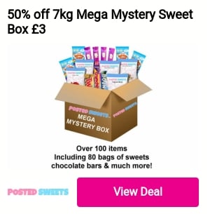 50% off 4kg Mega Mystery Sweet Box 3 Over 100 tems Including 80 bags of sweets Jate bars much more! POSTID swIITS. View Deal 