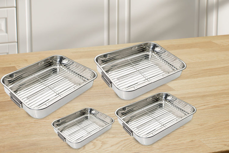 4pc Stainless Steel Roasting Tray Set