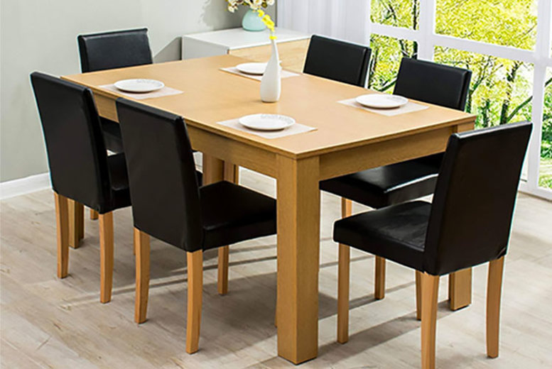 7pc Wooden Dining Set w/ PU Leather Chairs
