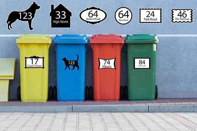 6 Personalised Wheelie Bin Stickers - 10 Designs!