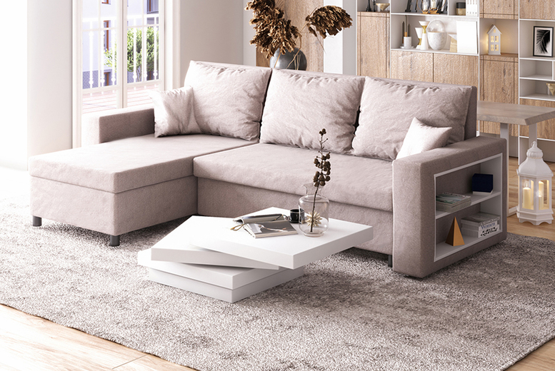 Merien Corner Sofa Bed & Shelf