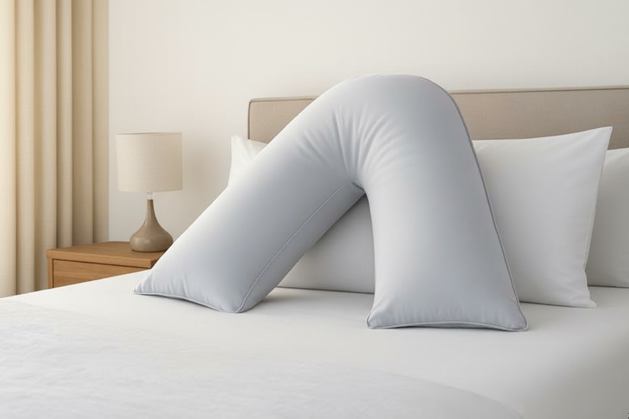 Orthopaedic V-Shaped Support Pillow - Extra-Filled Hollowfibre, Machine Washable, 7 Colour Options | Wowcher