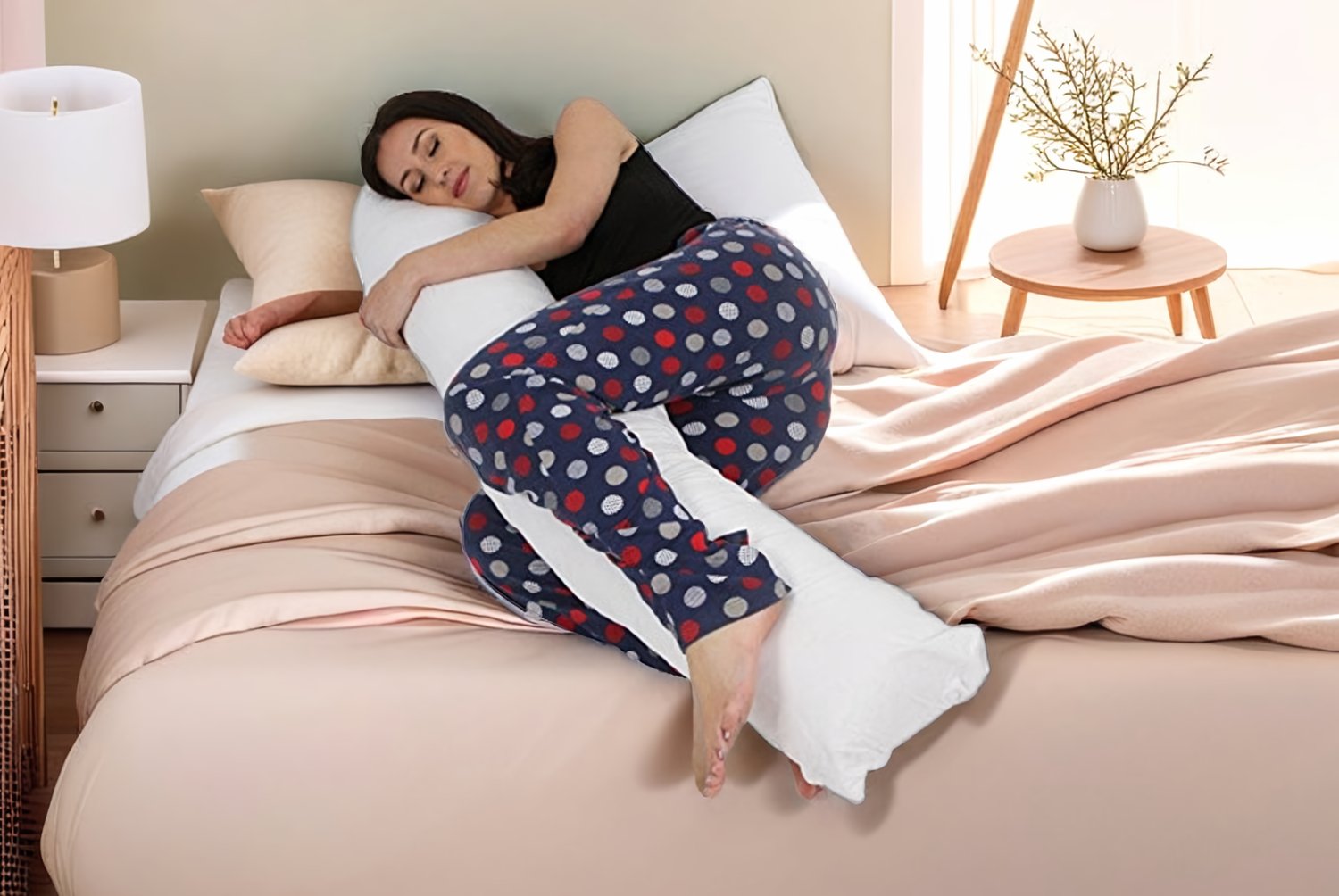 Large Orthopaedic L-Shaped Pregnancy Pillow - 5ft Hollowfibre Support with Optional Polycotton Pillowcase in 7 Colours | Wowcher