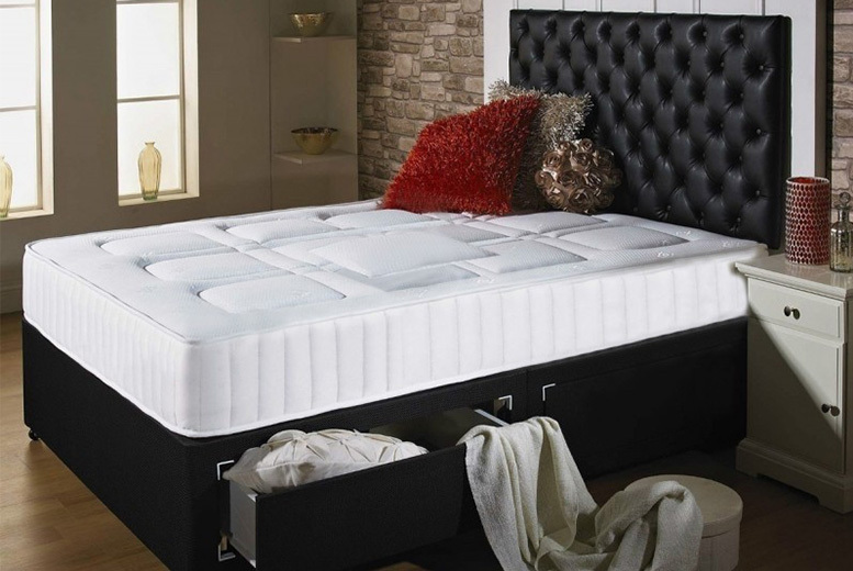 Chesterfield Divan Bed with Headboard, Mattress and Optional Storage - 4 colours