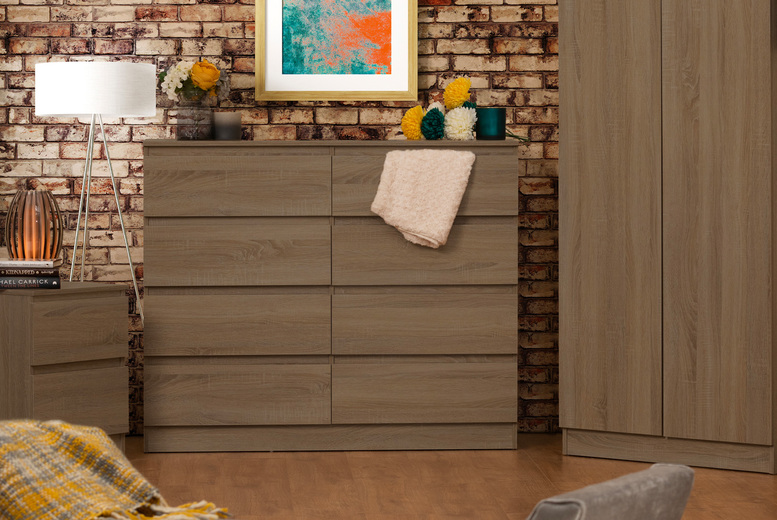 Narvik Eight Drawer Bedside Table in Rustic Oak Deal Price £115.00