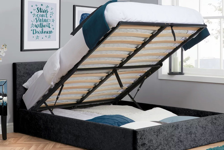 Black Crushed Velvet Ottoman Bed with Mattress Options