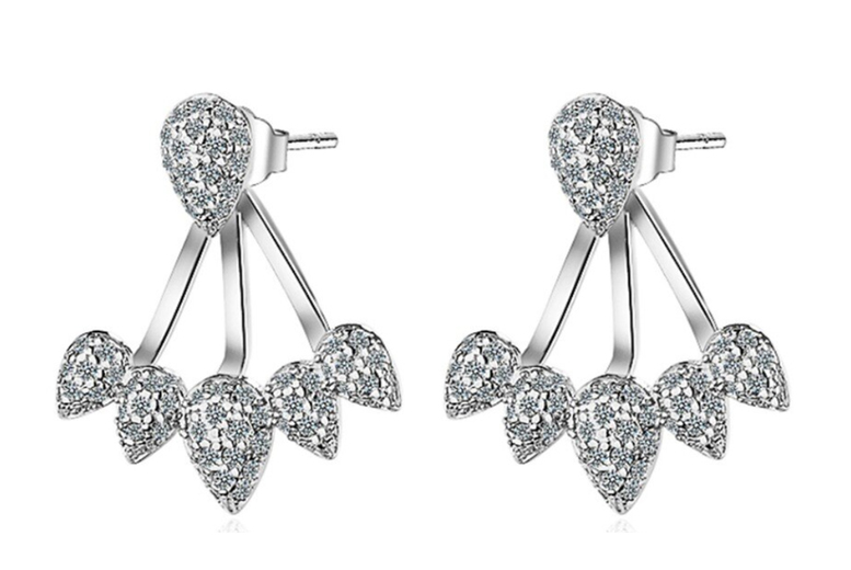 White Gold-Plated Crystal Cluster Leaf Earrings – Hypoallergenic Statement Dangles | Wowcher