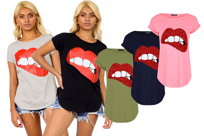 Graphic Print Turn Up Sleeve Baggy T-Shirt – 7 Colours & UK Sizes 8-26 Deal Price £5.98