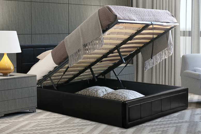 Black Ottoman Storage Bed Frame - Optional 20cm Mattress