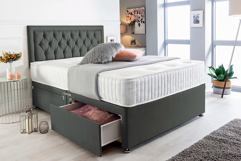 Charcoal Suede Divan Bed & 10