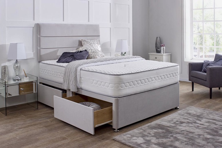 Grey Linen Divan Bed W  Mattress - Size & Drawer Options - Uk Mattress 