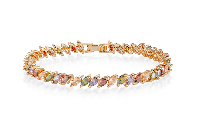Rose Gold Tone Crystal Bracelet - Multicolour, Adjustable, Gift-Ready | Wowcher