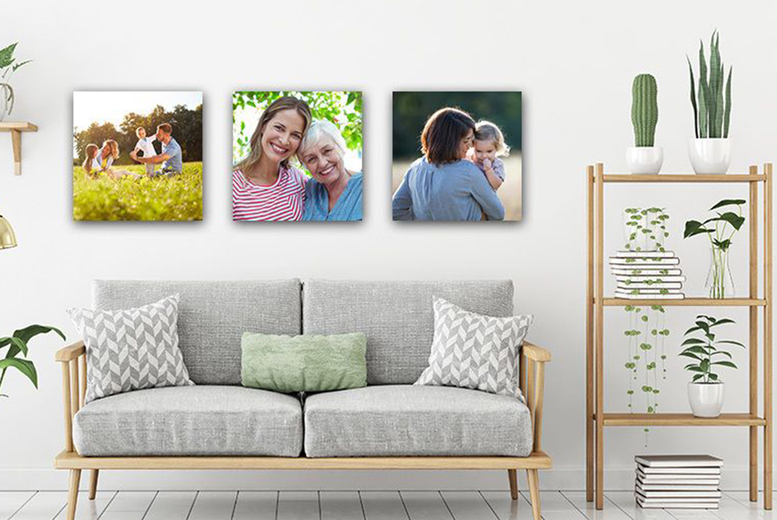 Set of 3 Personalised 12" x 12" Square Canvas Wall Art - Premium Photo Prints, Hand-Stretched, Modern Decor | Wowcher