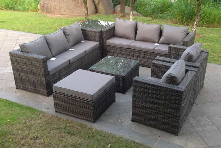9-Seater Rattan Furniture Set with 2 Coffee Tables – Dark Grey Deal Price £1049.00