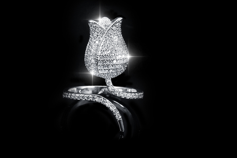Crystal Tulip Open Ring – Adjustable Elegance | Wowcher Crystal Tulip Open Ring – Adjustable Elegance | Wowcher