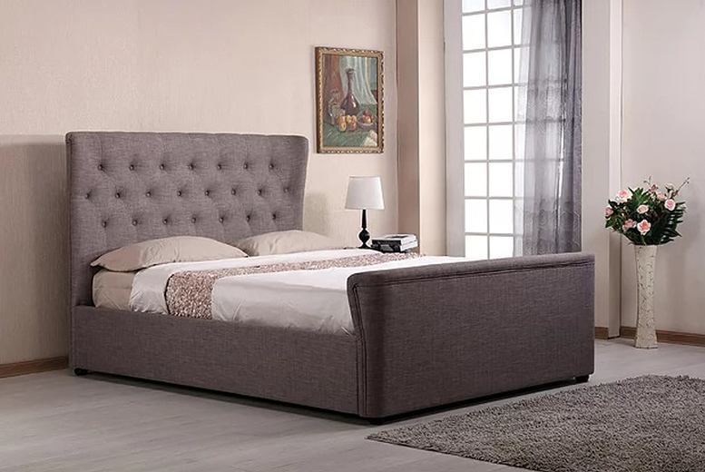 Wingback Bed Frame with Optional Mattress - Grey or Beige