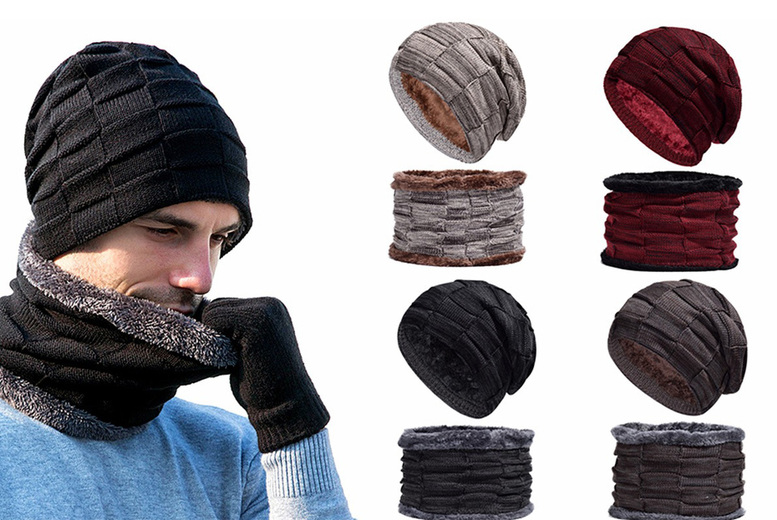 Men’s Knitted Fleece Beanie w/ Neck Warmer – 4 Colours!
