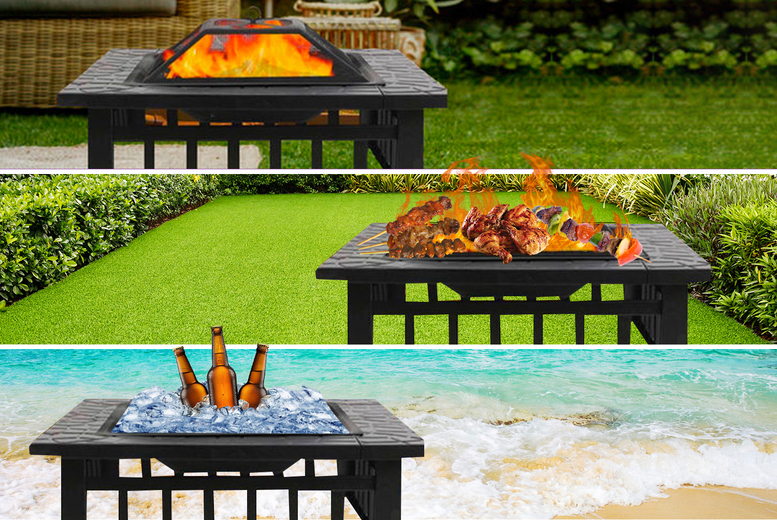 3-in-1 Large Square Fire Pit | Garden | Offer Price £ 74.99 3-in-1 Large Square Fire Pit | Garden | Offer Price £ 74.99