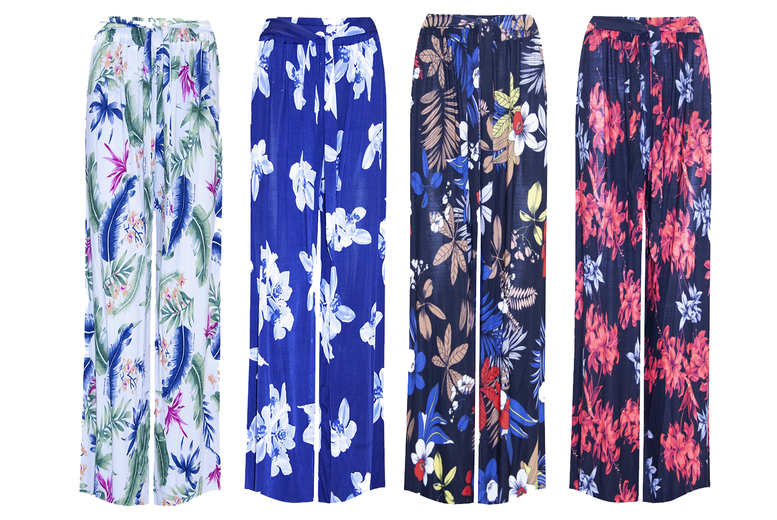 Women’s Floral Print Wide Leg Palazzo Trousers – 3 UK Sizes & 8 Colours! Deal Price £9.99