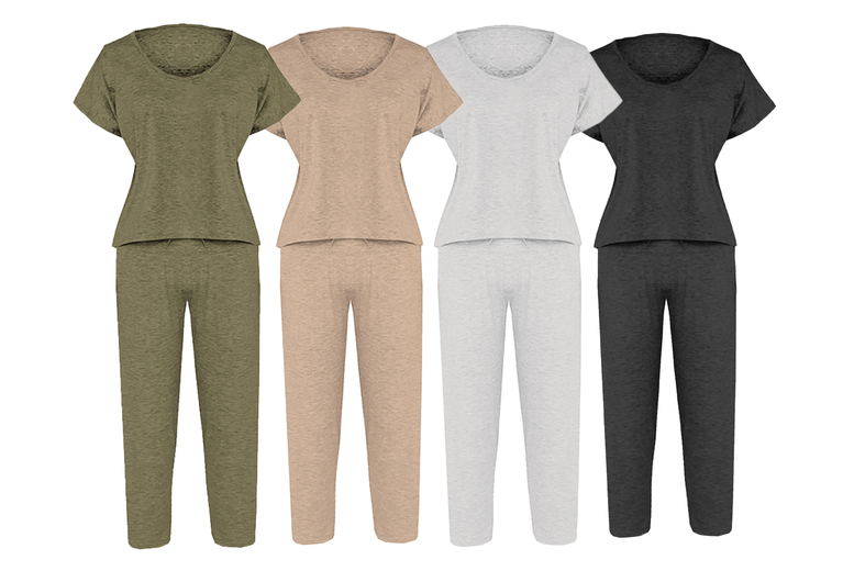 2-Piece Cropped Pyjama Set - Grey, Black, Khaki or Green!