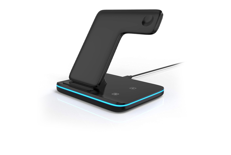 3-in-1 Fast Wireless Charger Stand for iPhone, Samsung & Smartwatch – Qi-Certified, Fast Charging, Black or White | Wowcher