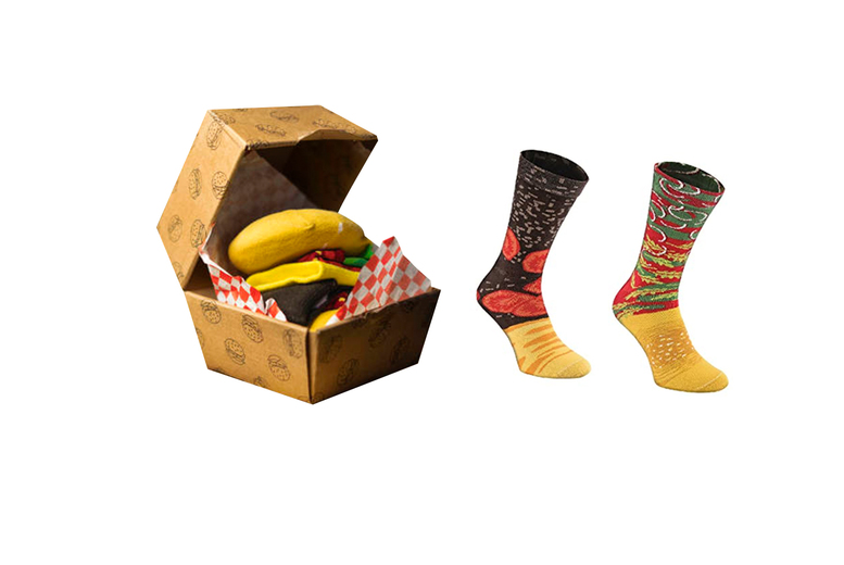 Black 3 Pairs Cotton Novelty Burger Crew Socks Gift Set – Fun Multi-Pack for Men & Women | Wowcher