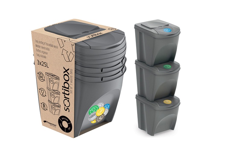 PRICE DROP! Set of 3 Stackable 25L Recycling Bins – Space-Saving Waste Organiser for Home & Office | Wowcher