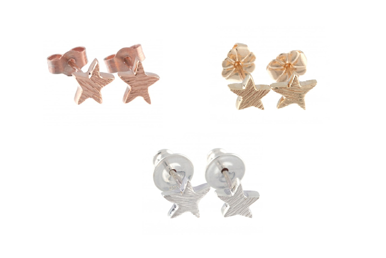 Set of 3 Little Star Stud Earrings – Silver, Gold & Rose Gold Alloy, Hypoallergenic Mini Studs | Wowcher