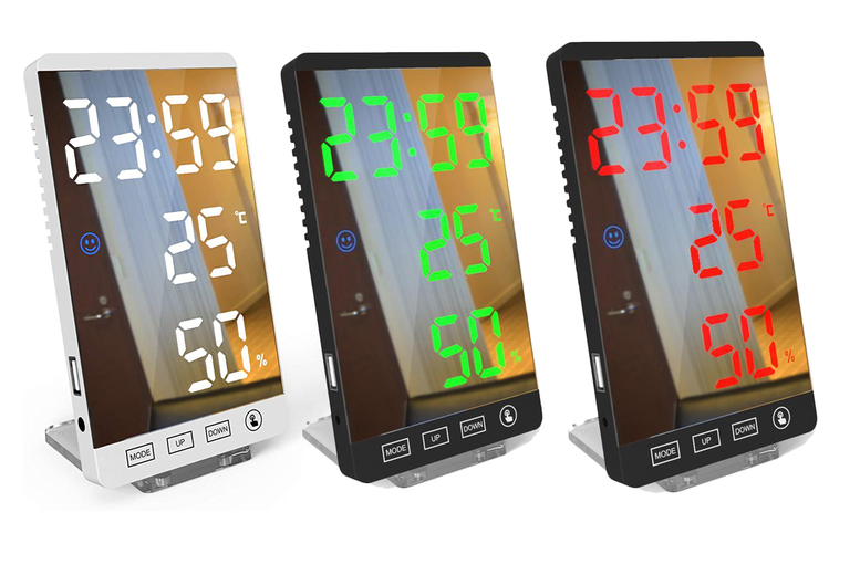 Temperature Humidity LED Mirror Desk Electronic Alarm Clock Deal Price £14.99
