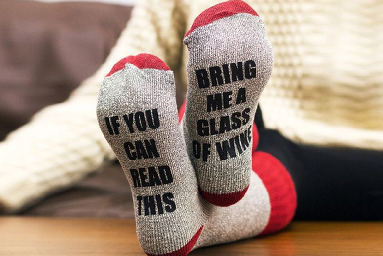 Novelty ‘Bring Me Wine’ Slogan Socks – 2 Colours Deal Price £2.99