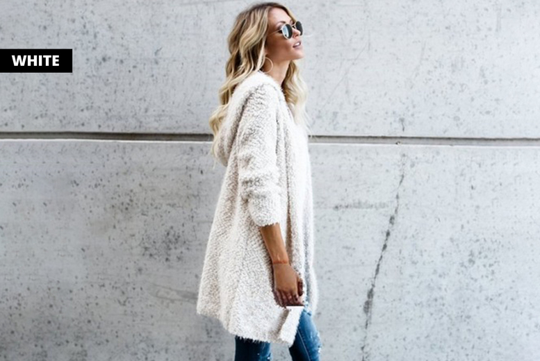 UK 10/ WHITE: A women's fluffy hooded cardigan | Wowcher