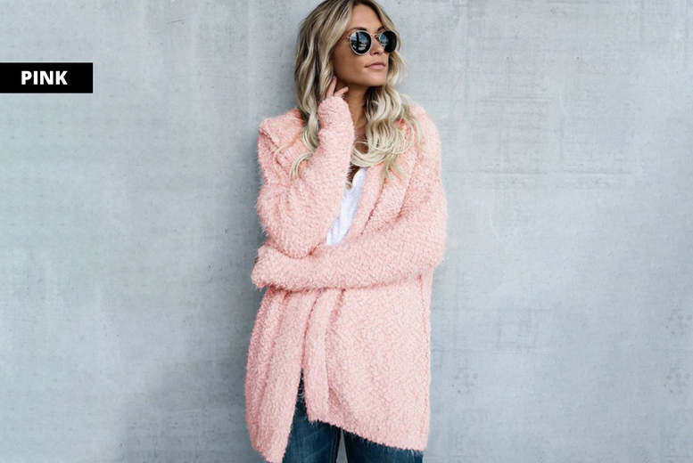 UK 10/ PINK: A women's fluffy hooded cardigan | Wowcher