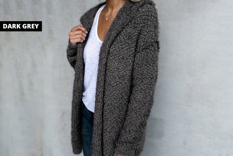 UK 10/ DARK GREY: A women's fluffy hooded cardigan | Wowcher