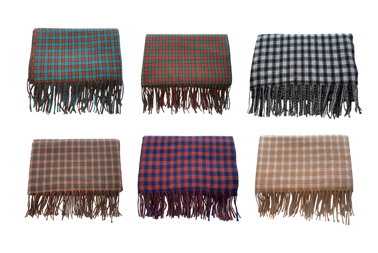 Beige Women’s Checked Tassel Scarf – 6 Colours! | Wowcher