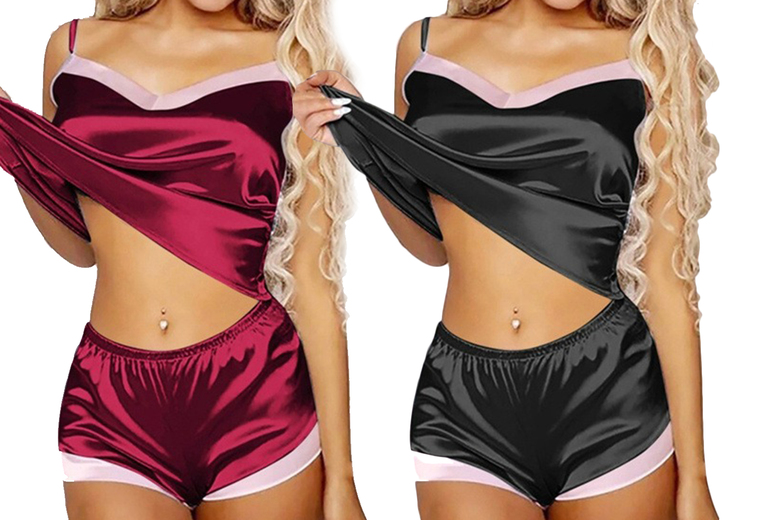 Ladies Silky Cami Top And Shorts Set - 4 Colours